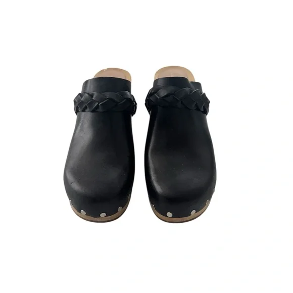 Loeffler Randall Merrill Black Braided Leather High Heel Clogs Size 6 - Picture 2 of 4